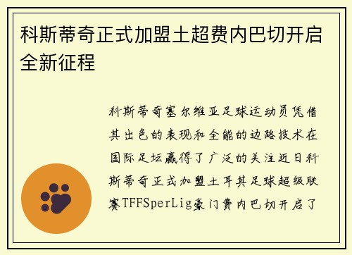 科斯蒂奇正式加盟土超费内巴切开启全新征程 科斯蒂奇正式加盟土超费内巴切开启全新征程